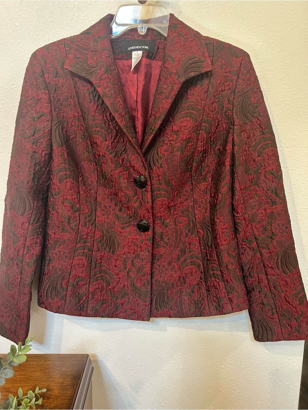 Jones New York Wine Patterned Tailored Blazer